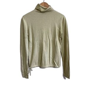 Akris lightweight sweater top green turtleneck w/ drawstring waist sz 8